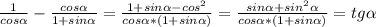 \frac{1}{cos\alpha}-\frac{cos\alpha}{1+sin\alpha}=\frac{1+sin\alpha-cos^{2}}{cos\alpha*(1+sin\alpha)}=\frac{sin\alpha+sin^{2}\alpha}{cos\alpha*(1+sin\alpha)}}=tg\alpha