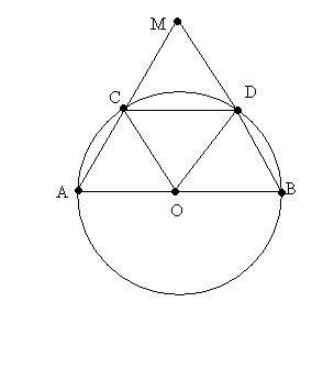 Дана окружность с цетром о и диаметром ав. вне окружности зята точка м, так что прямые ма и мв перес