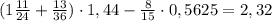 (1\frac{11}{24}+\frac{13}{36})\cdot1,44-\frac{8}{15}\cdot0,5625=2,32