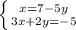 \left \{ {{x = 7-5y} \atop {3x+2y=-5}} \right. 