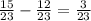  \frac{15}{23} - \frac{12}{23} = \frac{3}{23} 