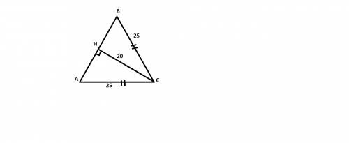 Втреугольнике abc ac=bc=25, высота ch равна 20. найдите cos a.