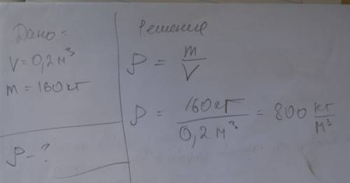 Вбочке вместимостью 0,2 м^3 содержится нефть массой 160 кг. какова плотность нефти?