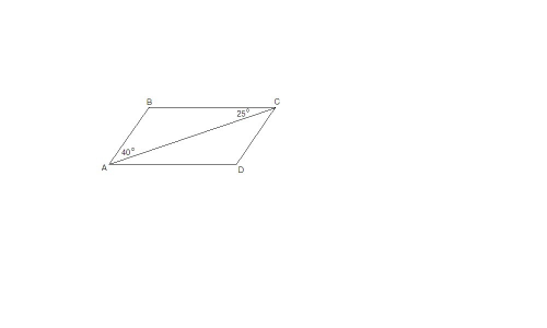 Abcd параллелограмм, ac диагональ, угол bac равен 40 градусов, угол bca равен 25. найдите угла парал