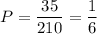 P= \dfrac{35}{210}= \dfrac{1}{6} 