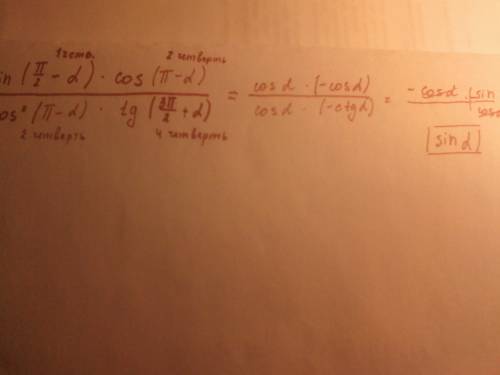 Выражение sin*(п/2-a)*cos(п-a) cos^2(п-а)*tg(3п/2+a)