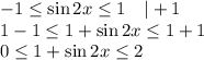 -1\leq\sin 2x\leq1~~~|+1\\ 1-1\leq1+\sin 2x\leq1+1\\ 0\leq 1+\sin 2x\leq2