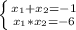  \left \{ {{x_{1}+x_{2}=-1} \atop {x_{1}*x_{2}=-6}} \right.