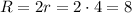 R=2r=2\cdot4=8