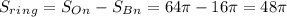 S_r_i_n_g=S_O_n-S_B_n=64\pi-16\pi=48\pi