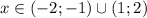 x \in (-2;-1)\cup(1;2)