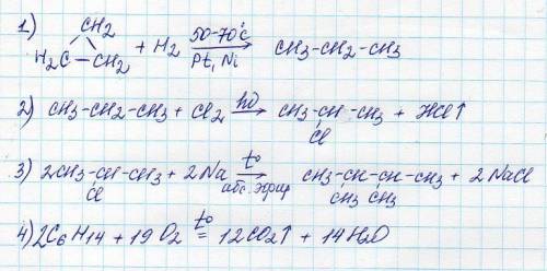 Запишите схемы реакций,с которых можно осуществить следующий ряд превращений ch2 / \ > c3h8-->