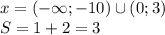 x = (- \infty ; -10) \cup ( 0 ; 3 )\\ S = 1 + 2 =3