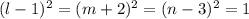 (l-1)^2=(m+2)^2=(n-3)^2=1