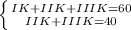 \left\{{{I K+II K+III K=60}\atop{II K+ III K=40}}\right