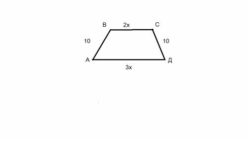 Знайти основи рівнобічної трапеції , якщо вони відносяться як 2 : 3 , а бічна сторона 10, периметр 6