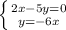 \left \{ {{2x-5y=0} \atop {y=-6x}} \right