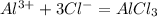 Al^{3+} + 3Cl^{-} = AlCl_{3}