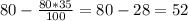 80-\frac{80*35}{100}=80-28=52