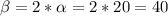 \beta=2*\alpha=2*20=40