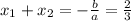 x_1+x_2=-\frac{b}{a}=\frac{2}{3}