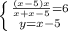 \left \{ {{\frac{(x-5)x}{x+x-5}=6} \atop {y=x-5}} \right.