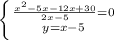 \left \{ {{\frac{x^2-5x-12x+30}{2x-5}=0} \atop {y=x-5}} \right.