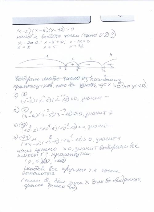 (x-2)(x-5)(x-12)> 0 решите желательно подробное разъяснение