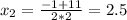 x_2=\frac{-1+11}{2*2}=2.5