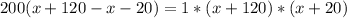 200(x+120-x-20)=1*(x+120)*(x+20)