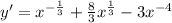 y'= x^{- \frac{1}{3} }+ \frac{8}{3} x^{ \frac{1}{3} }-3 x^{-4}