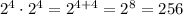 2^4 \cdot 2^4 = 2^{4+4} = 2^8 = 256
