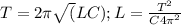 T=2\pi\sqrt(LC) ; L=\frac{T^2}{C4\pi^2}