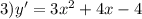 3) y' = 3x^2 + 4x - 4 