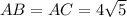 AB=AC= 4\sqrt{5}