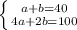 \left \{ {{a+b=40} \atop {4a+2b=100}} \right. &#10;