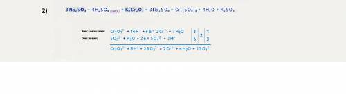 Напишите окислительно-восстановительную реакцию: 1) na2so3+h2so4+ki > 2) k2cr2o7+na2so3+h2so4 >