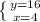 \left \{ {{y=16} \atop {x=4}} \right.