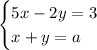 \begin{cases} 5x-2y=3\\x+y=a \end{cases}