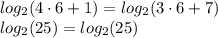 log_2(4\cdot 6+1)=log_2(3\cdot 6+7) \\log_2(25)=log_2(25)