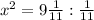 x^2=9 \frac{1}{11}: \frac{1}{11}