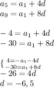 a_5=a_1+4d\\a_9=a_1+8d\\\\-4=a_1+4d\\-30=a_1+8d\\\\\keft \{ {{4=-a_1-4d} \atop {-30=a_1+8d}} \right\\-26=4d\\d=-6,5