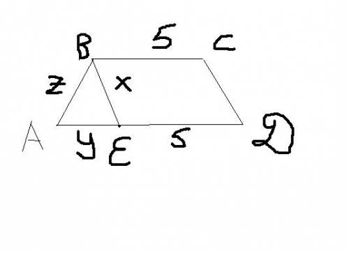 Втрапеции abcd ad и bc-основания, ad> bc. на стороне ad отмечена точка е так, что евсdпараллеогра