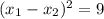 (x_{1}-x_{2})^2=9