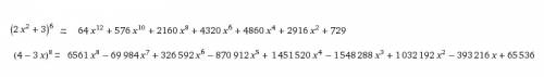 Возвести степень в многочлен а) (2x в квадрате+3)в степени 6 b) (4-3x)в степени 8