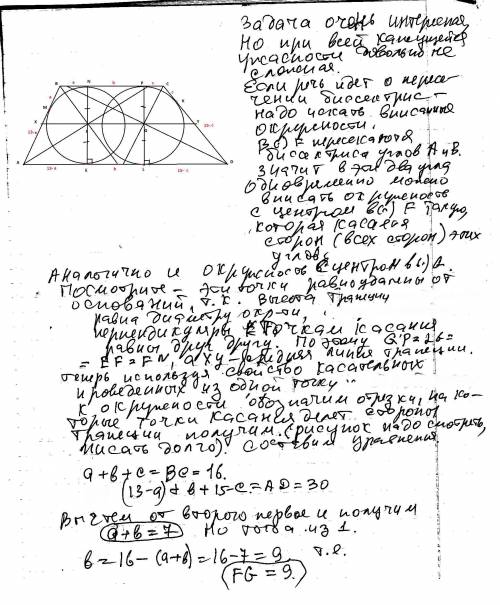 Биссектрисы углов a и b при боковой стороне ab трапеции abcd пересекаются в точке f. биссектрисы угл