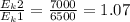 \frac{E_k2}{E_k1}=\frac{7000}{6500}=1.07