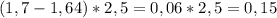 (1,7-1,64) * 2,5 = 0,06 * 2,5 = 0,15