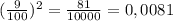 (\frac{9}{100})^2=\frac{81}{10000}=0,0081