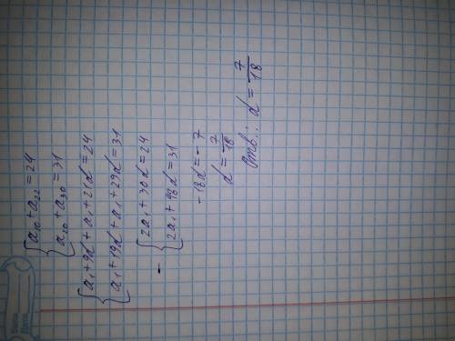 Найти разность арифметической прогрессии если a10+a22=24 и т.д. a20+a30=31